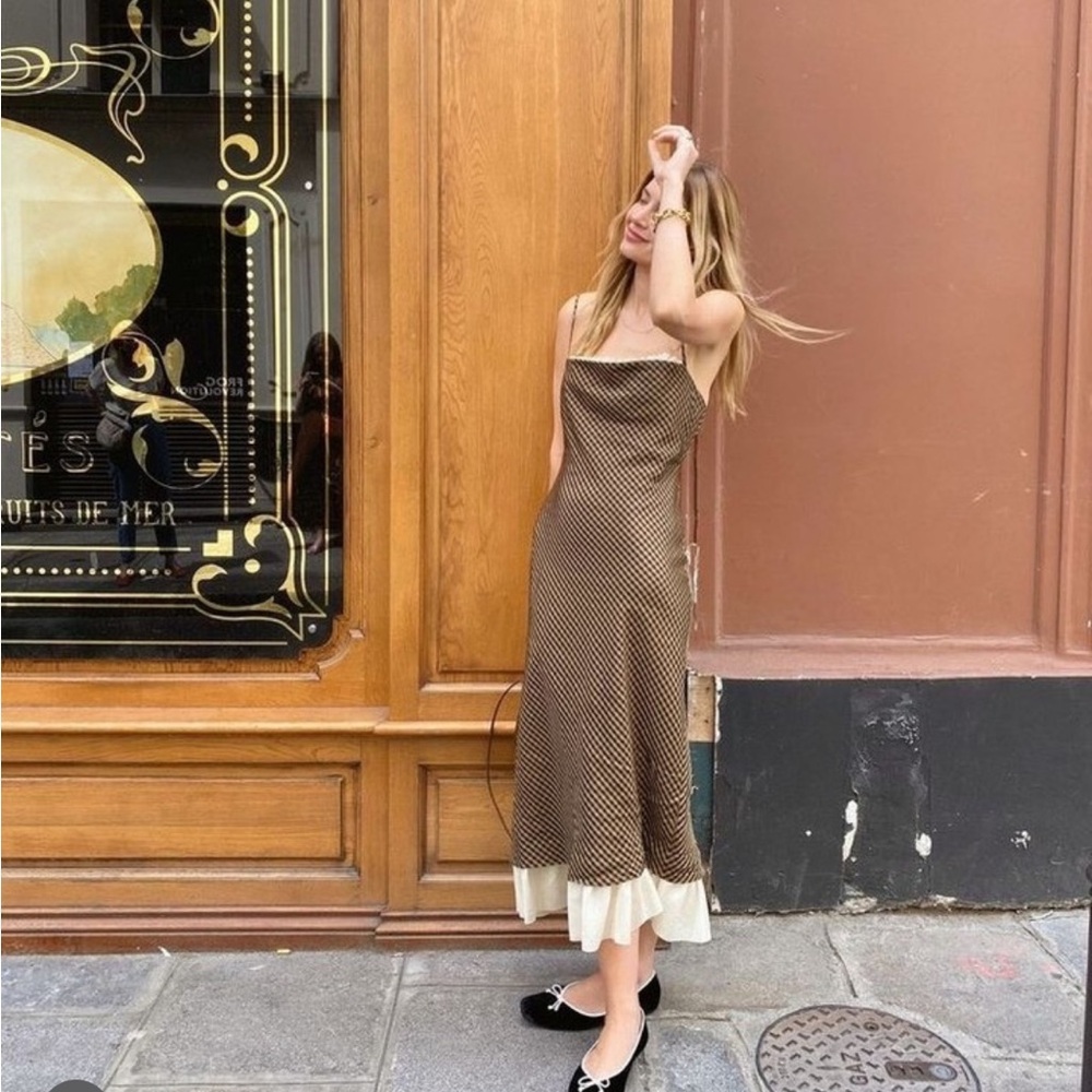 ANTONIO MELANI Brown and Cream Strapless Dress